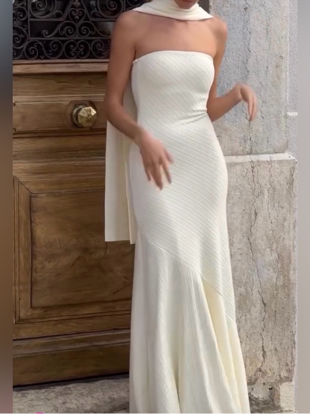 ARCINA ORI juliana strapless ribbed knit lined maxi dress ivory cream XS